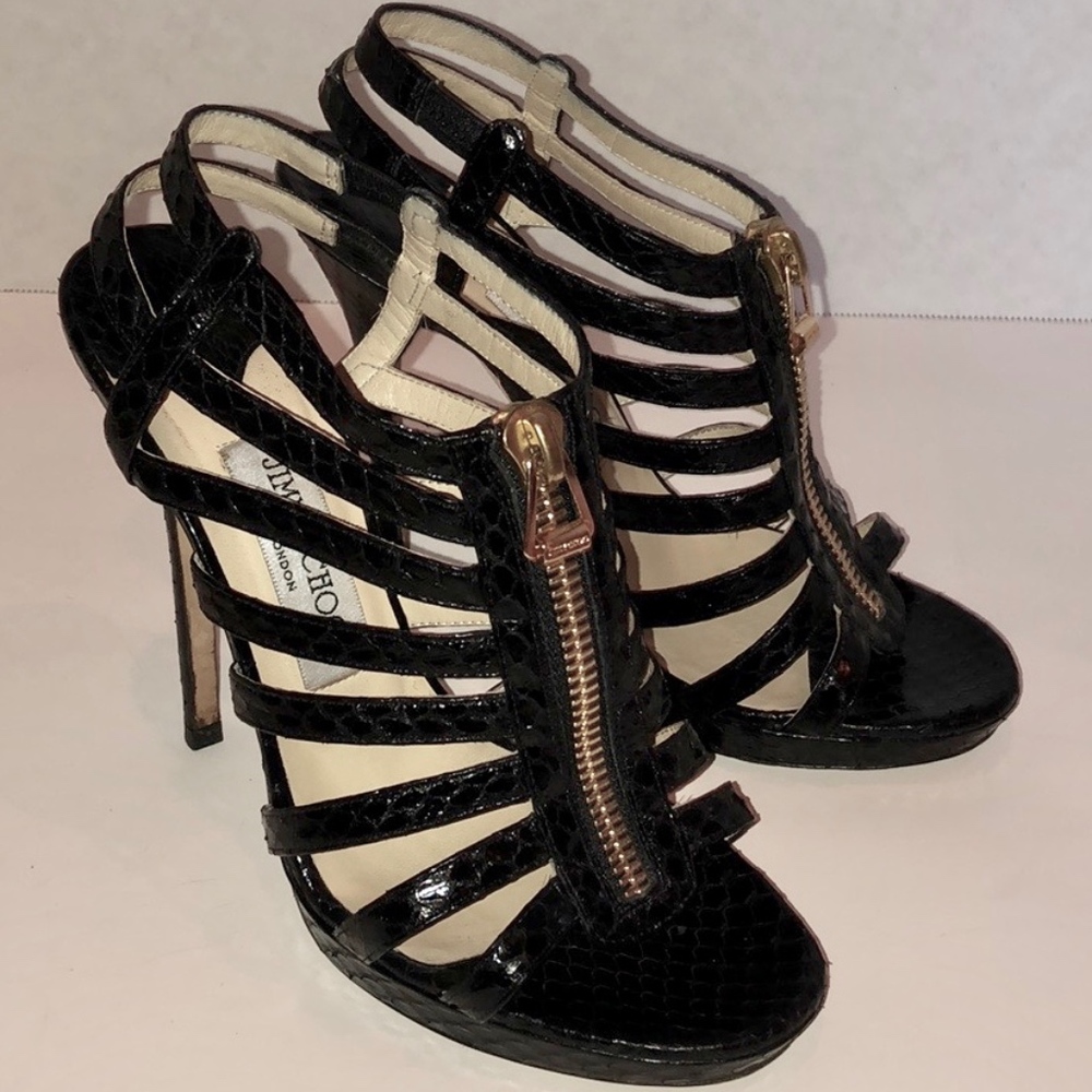 Jimmy Choo Glenys Snakeskin Caged Sandals - Picture 4 of 15